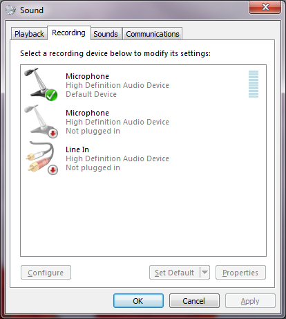 microphone settings in windows 7